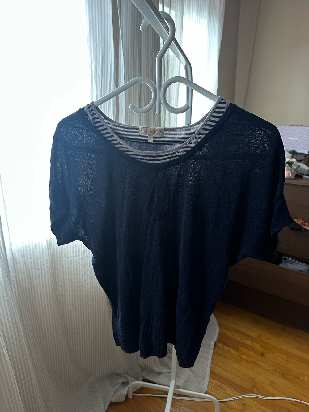 Y2K Milano Navy Blue Short Sleeve Knit Top